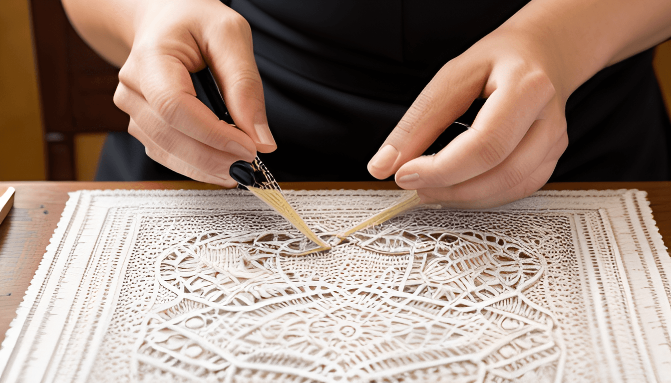 Tradycyjna polska koronka klockowa - ręcznie robiona koronka z motywami kwiatowymi